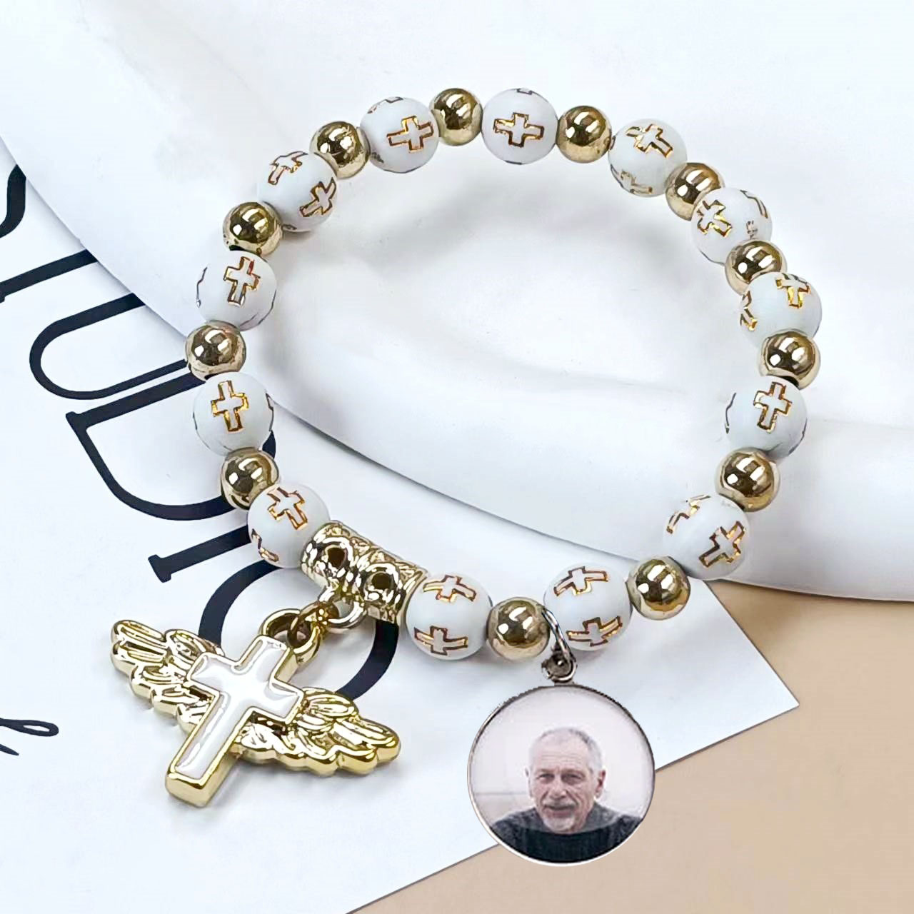 Personalized Cross Elastic Cord Memorial Bracelet