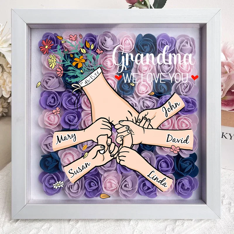 Family Love Blooms Forever – Personalized Mom and Grandma Flower Shadow Boxes with Names