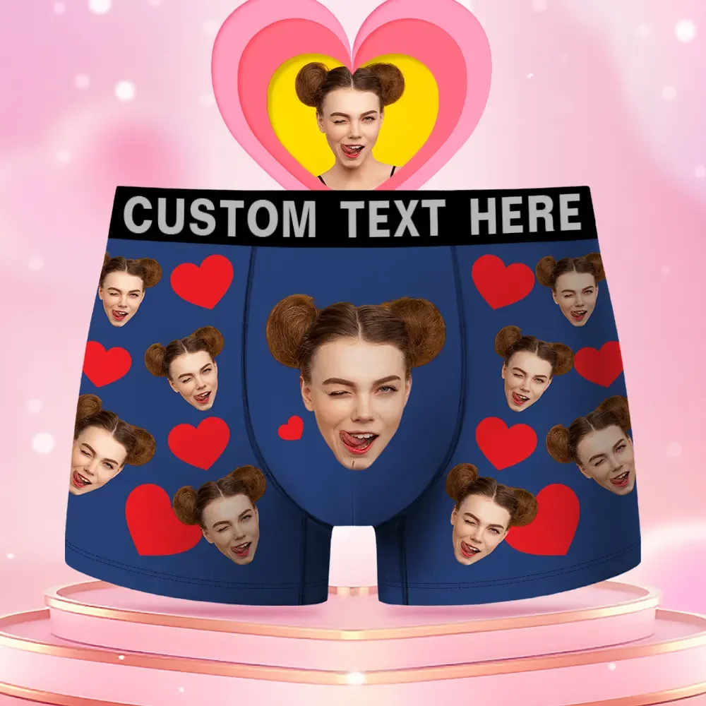 Custom Face Men's Boxer Red Heart Style Underwear