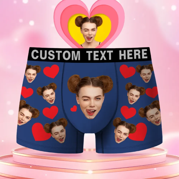 Custom Face Men's Boxer Red Heart Style Underwear