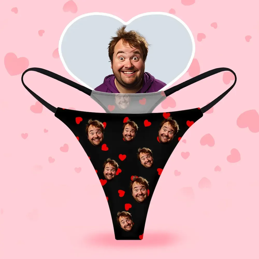 Custom Face Women's Thongs Heart Style Underwear, Birthday Gifts for W