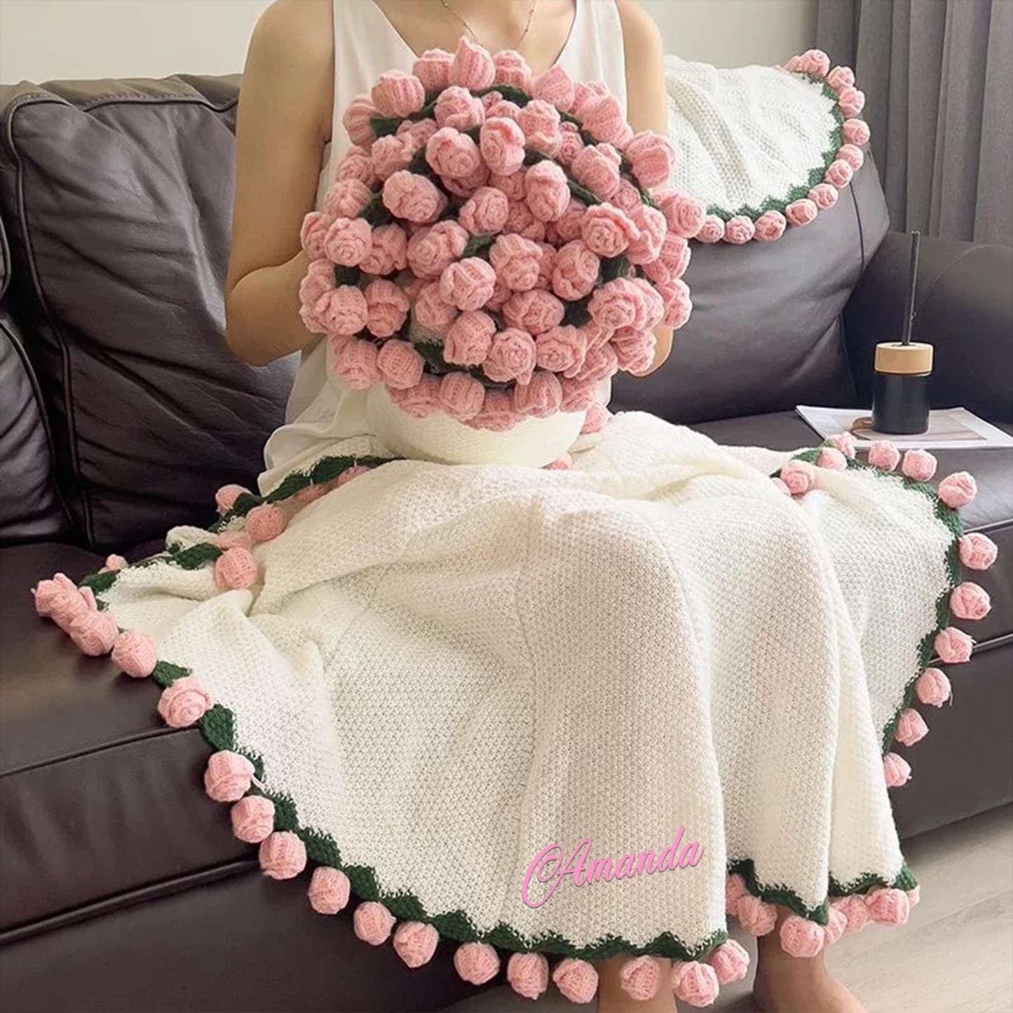 Personalized crocheted rose bouquet blanket