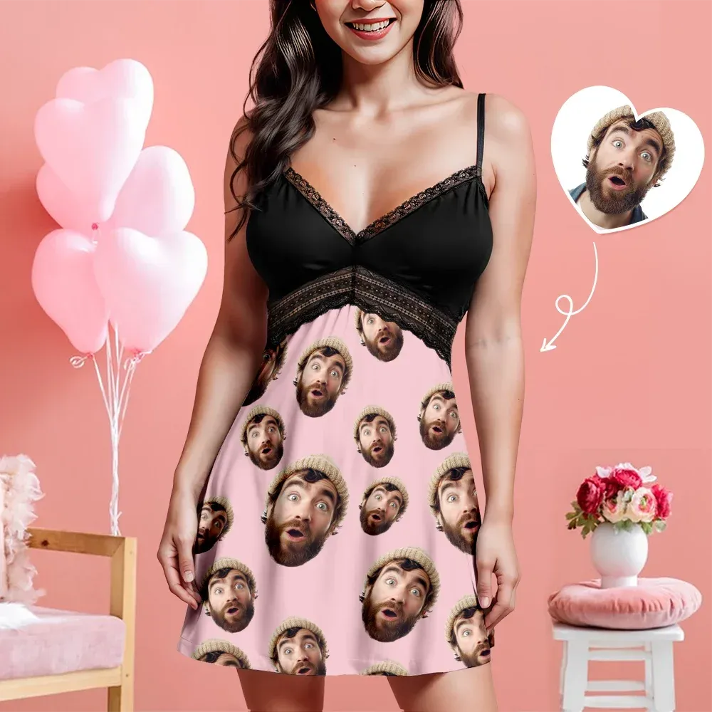 Custom Face Women Lace Suspender Sleepwear Personalized V-neck Multi-C