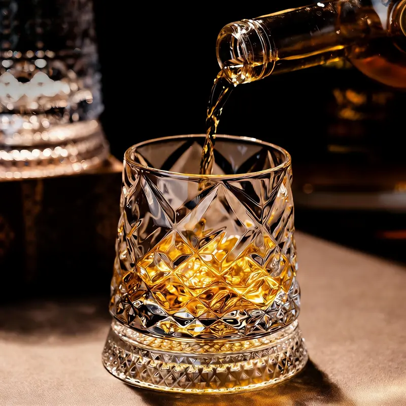 Luxury 360° Rotating Crystal Glass – Star-Cut Stress-Relieving Whiskey/Wine Glass