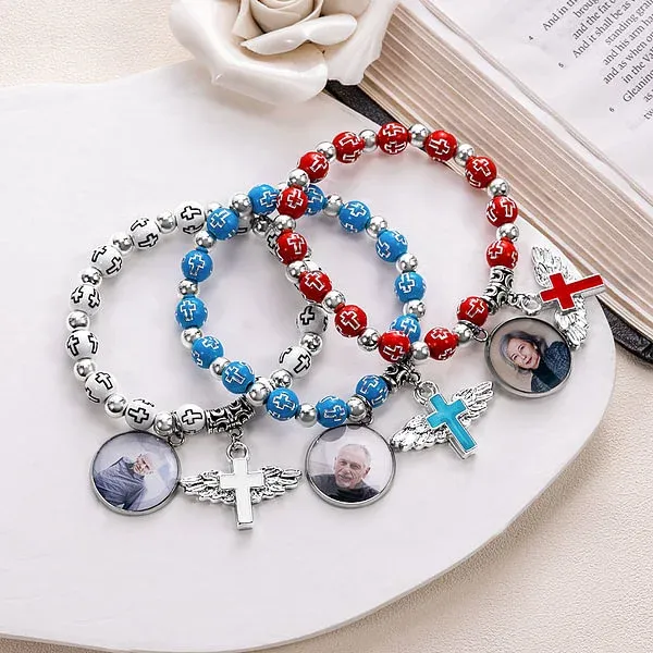 Personalized Cross Elastic Cord Memorial Bracelet