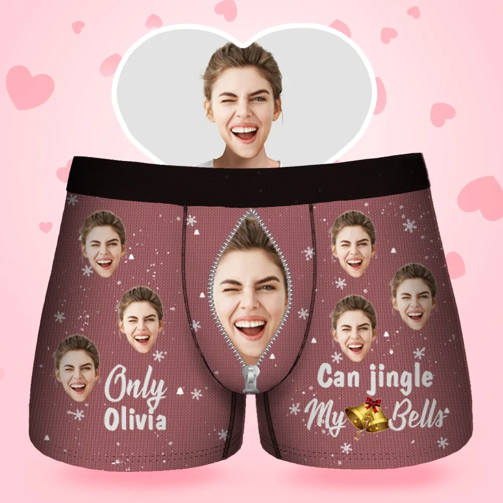 Custom Face Men's Boxer Jingle My Bells Gift For Boyfriend