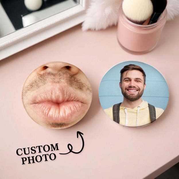 Custom Photo Powder Puff Funny Kisses Fluffy Personalized Image for Her Birthday Gift