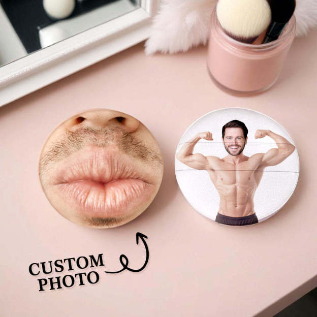 Custom Photo Powder Puff Funny Kisses Fluffy Personalized Image for Her Birthday Gift