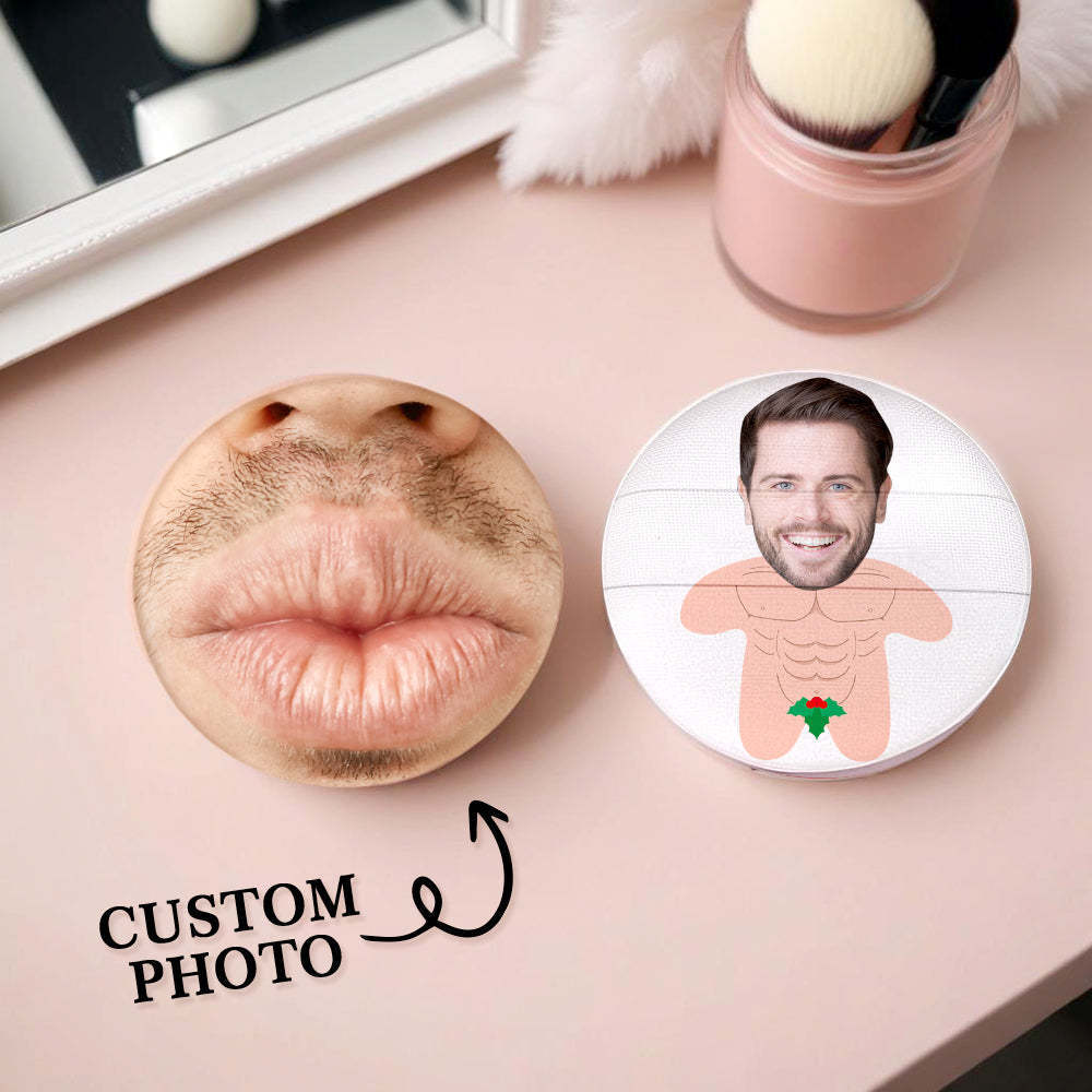 Custom Photo Powder Puff Funny Kisses Fluffy Personalized Image for Her Birthday Gift