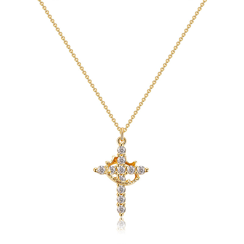 Cross Necklace with Crown