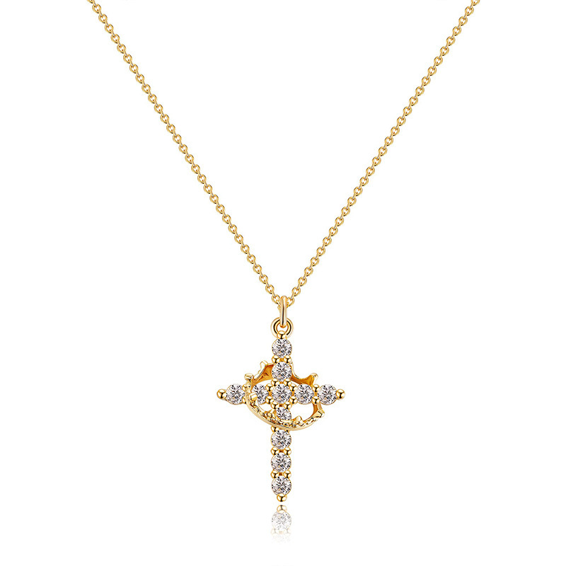 Cross Necklace with Crown