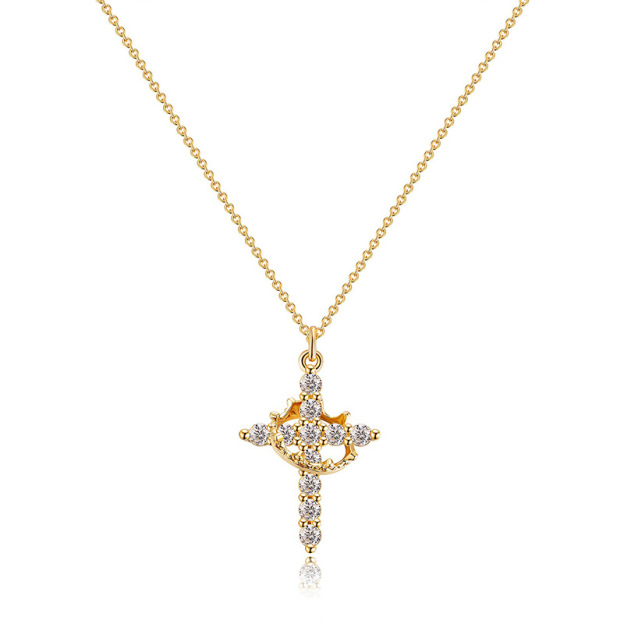 Cross Necklace with Crown
