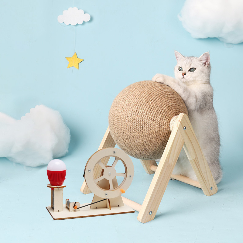 Cat scratching ball hand crank generator