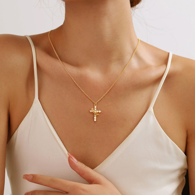 Cross Necklace with Crown