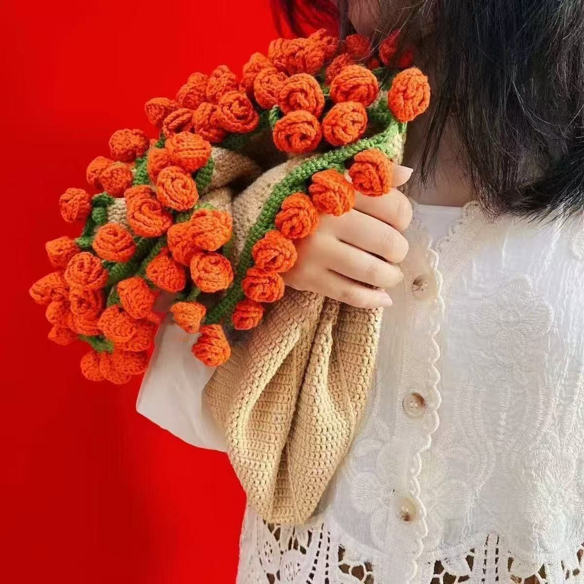 Rose bouquet handmade wool diy material package
