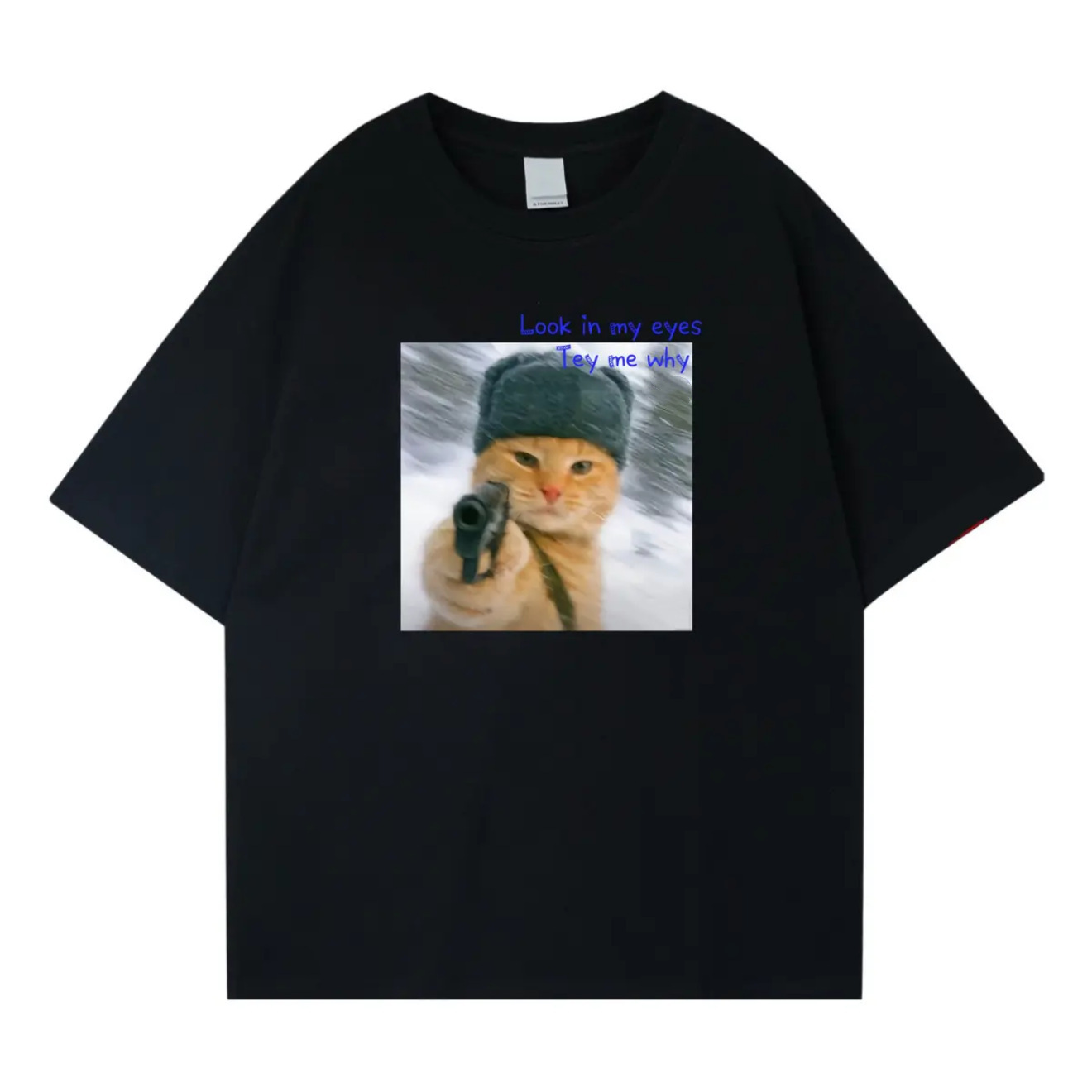 Look me in the eye，tell me why Cat Print T-Shirt for Men and Women