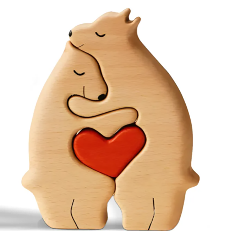 Personalized custom-made bear-shaped wooden art puzzle for families