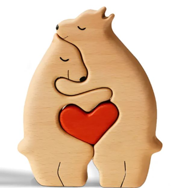 Personalized custom-made bear-shaped wooden art puzzle for families
