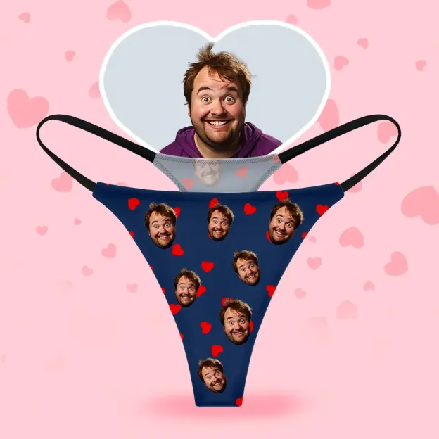 Custom Face Women's Thongs Heart Style Underwear, Birthday Gifts for Wife and Girlfriend