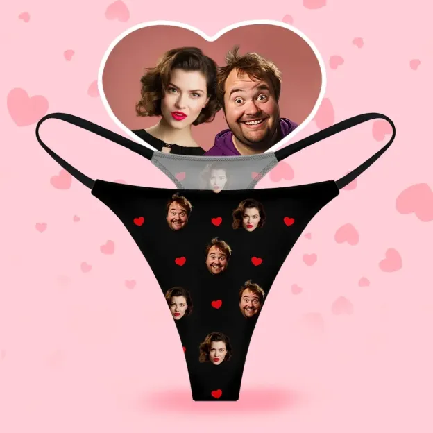 Custom Face Women's Thongs Heart Style Underwear, Birthday Gifts for Wife and Girlfriend