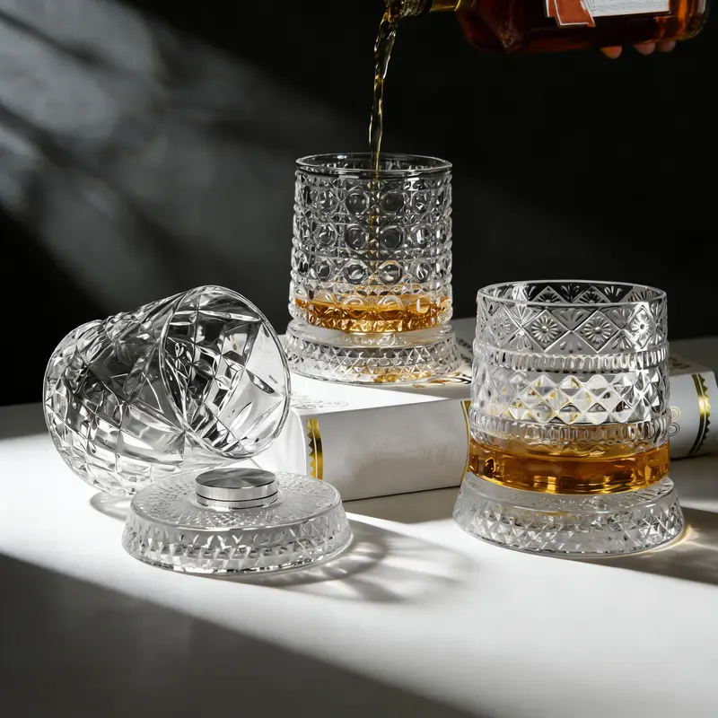 Luxury 360° Rotating Crystal Glass – Star-Cut Stress-Relieving Whiskey/Wine Glass