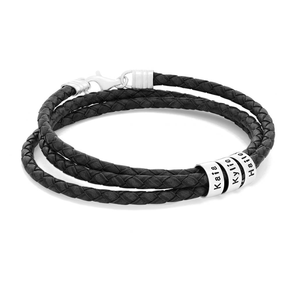  Braided Leather Bracelet with Custom Beads in Sterling Silver