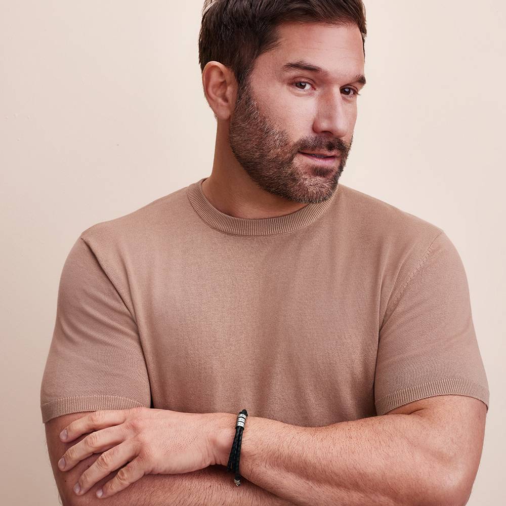  Braided Leather Bracelet with Custom Beads in Sterling Silver