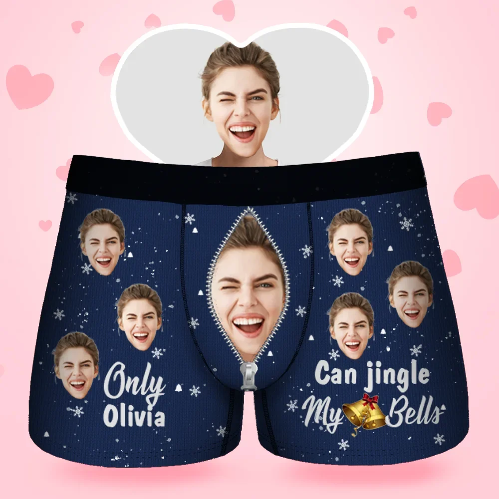 Custom Face Men's Boxer Jingle My Bells Gift For Boyfriend