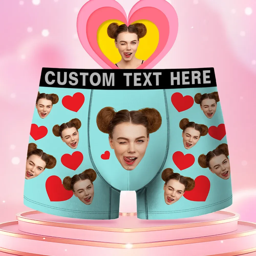 Custom Face Men's Boxer Red Heart Style Underwear