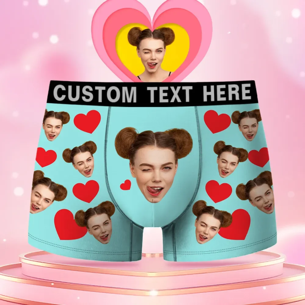 Custom Face Men's Boxer Red Heart Style Underwear