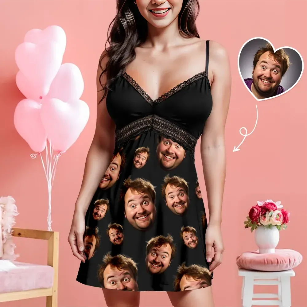 Custom Face Women Lace Suspender Sleepwear Personalized V-neck Multi-C