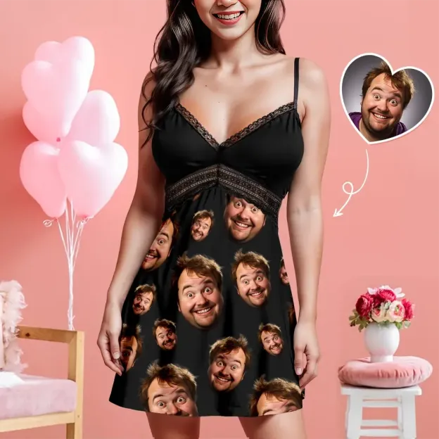 Custom Face Women Lace Suspender Sleepwear Personalized V-neck Multi-Color Nightwear