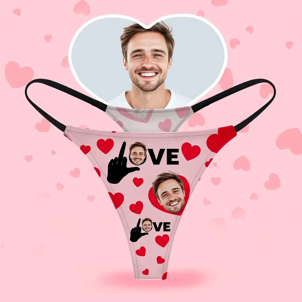 Custom Face Women's Thongs Heart And Love Style Underwear, Birthday Gifts for Wife and Girlfriend