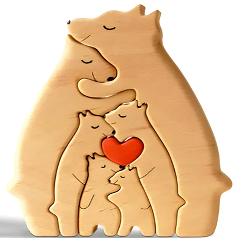 Personalized custom-made bear-shaped wooden art puzzle for families