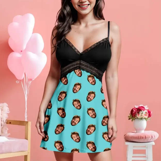 Custom Face Women Lace Suspender Sleepwear Personalized V-neck Multi-Color Nightwear