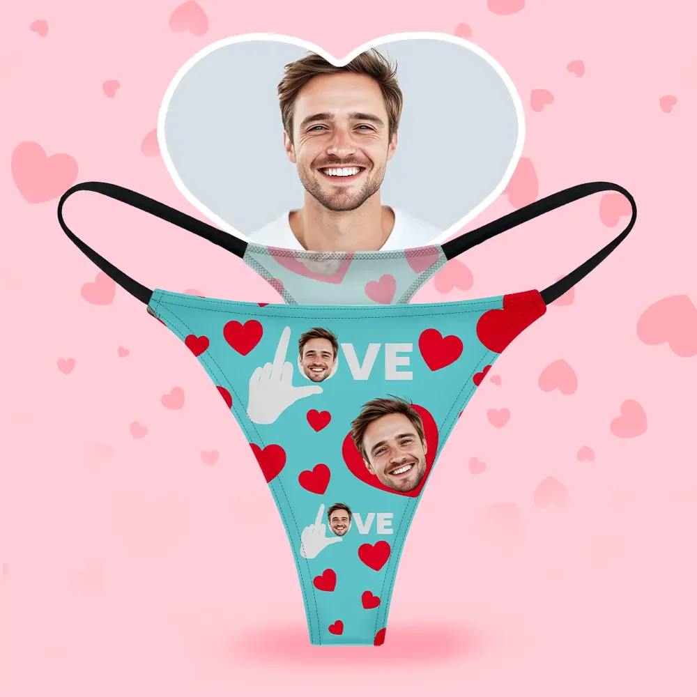 Custom Face Women's Thongs Heart And Love Style Underwear, Birthday Gifts for Wife and Girlfriend
