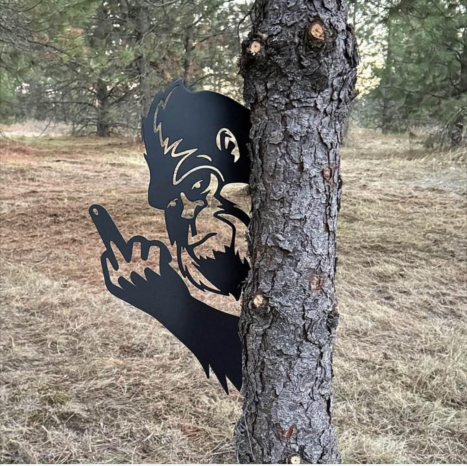Peek-a-boo Middle Finger Sasquatch Metal Tag
