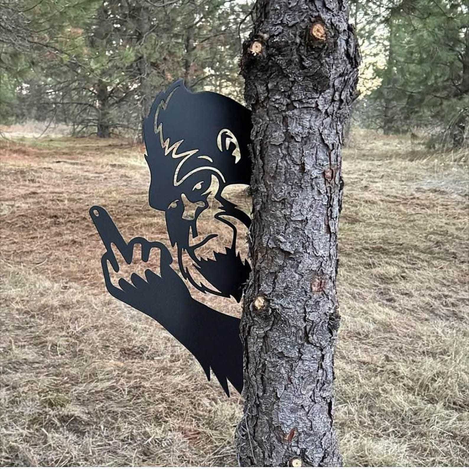 Peek-a-boo Middle Finger Sasquatch Metal Tag