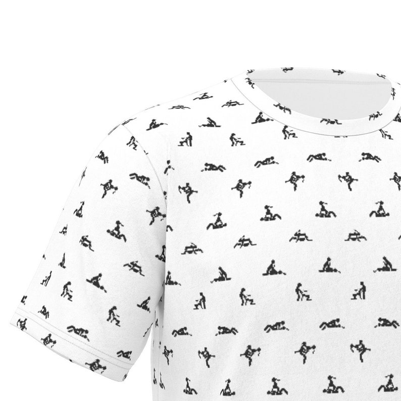 Crew neck T-shirt with all-over print of sexual positions