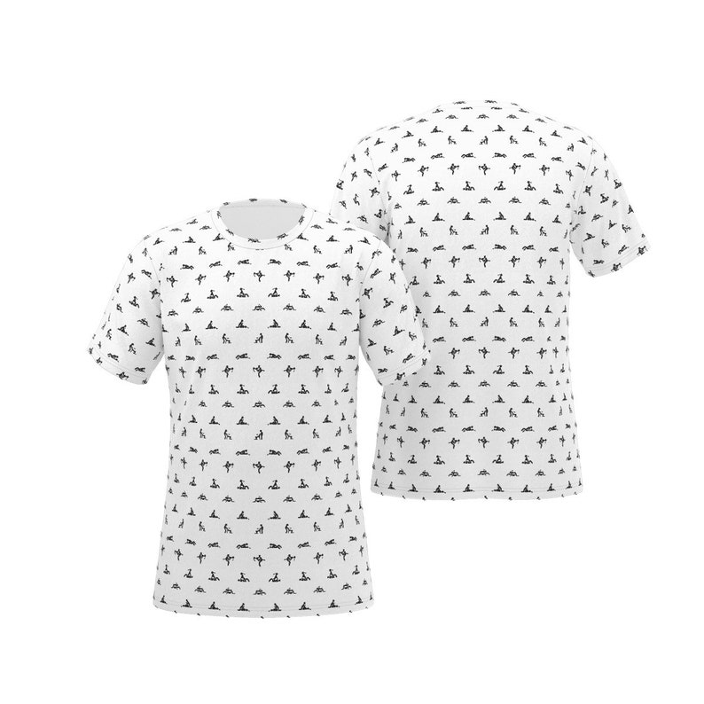 Crew neck T-shirt with all-over print of sexual positions