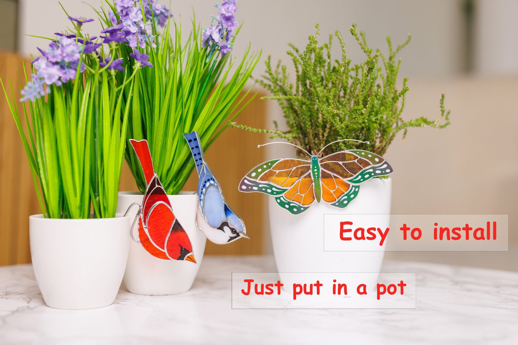 Stained Glass Cardinal Planter Decoration Gift for Mom Gift for Bird Lovers Mother's Day Gift Farmhouse Deco