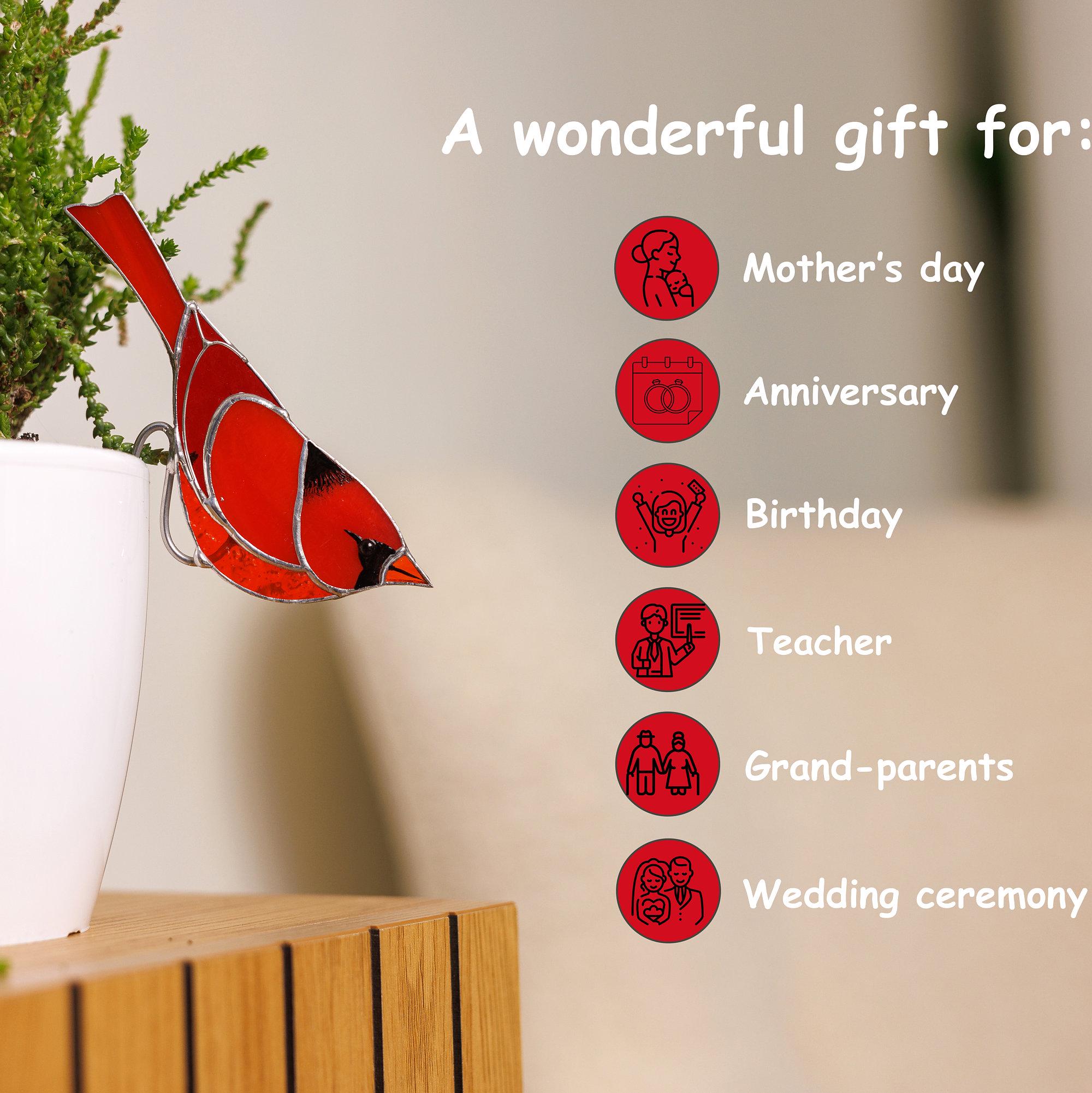 Stained Glass Cardinal Planter Decoration Gift for Mom Gift for Bird Lovers Mother's Day Gift Farmhouse Deco