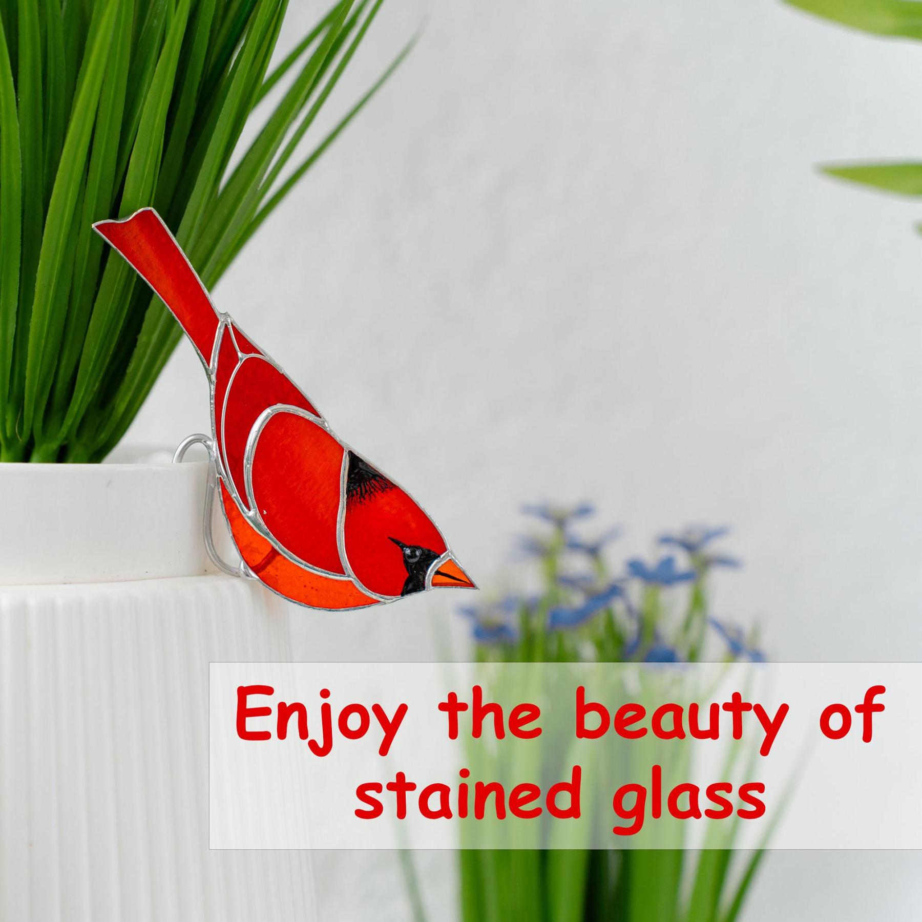 Stained Glass Cardinal Planter Decoration Gift for Mom Gift for Bird Lovers Mother's Day Gift Farmhouse Deco