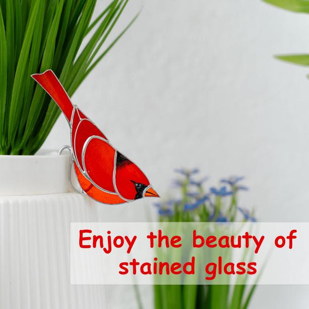 Stained Glass Cardinal Planter Decoration Gift for Mom Gift for Bird Lovers Mother's Day Gift Farmhouse Deco