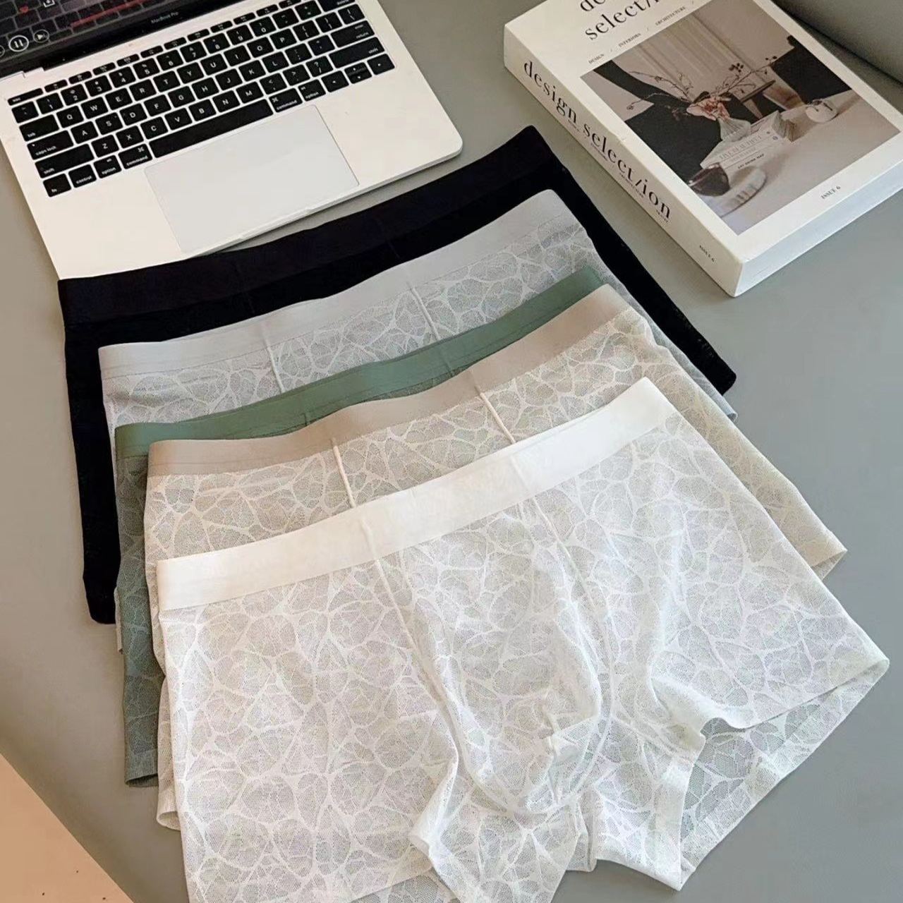 Lace Leopard Jacquard Sexy Men's Ice Silk Mesh Boxer Briefs