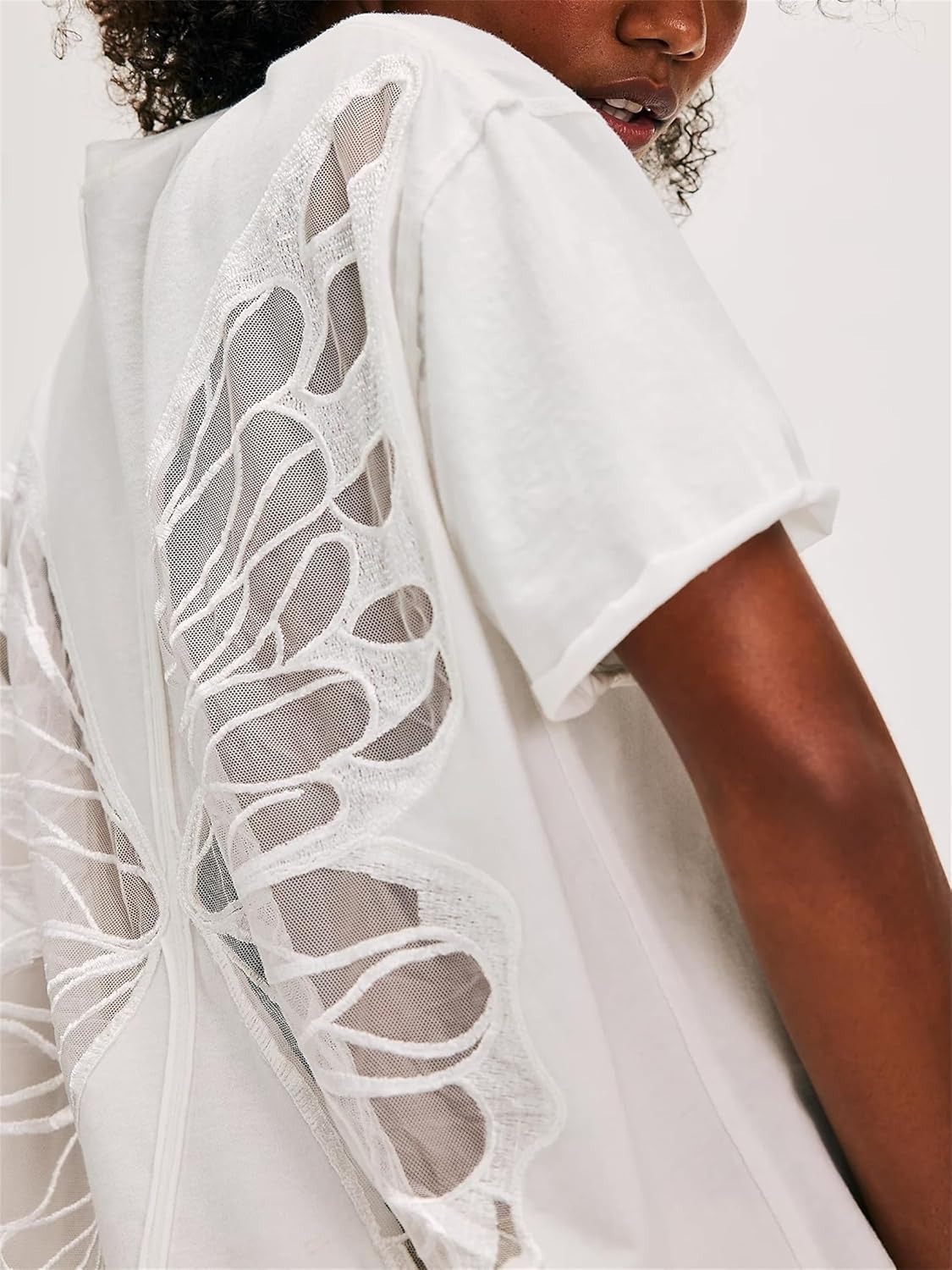 Hollow Butterfly Hot Girls Style Loose Short Round Neck T-Shirt