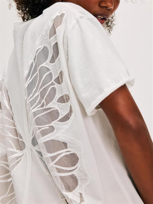 Hollow Butterfly Hot Girls Style Loose Short Round Neck T-Shirt