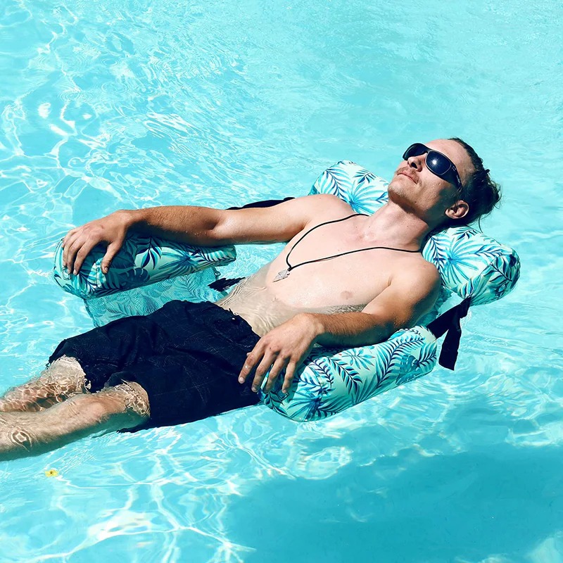 Tropical Leaf Pattern Water Hammock Pool Float Bed