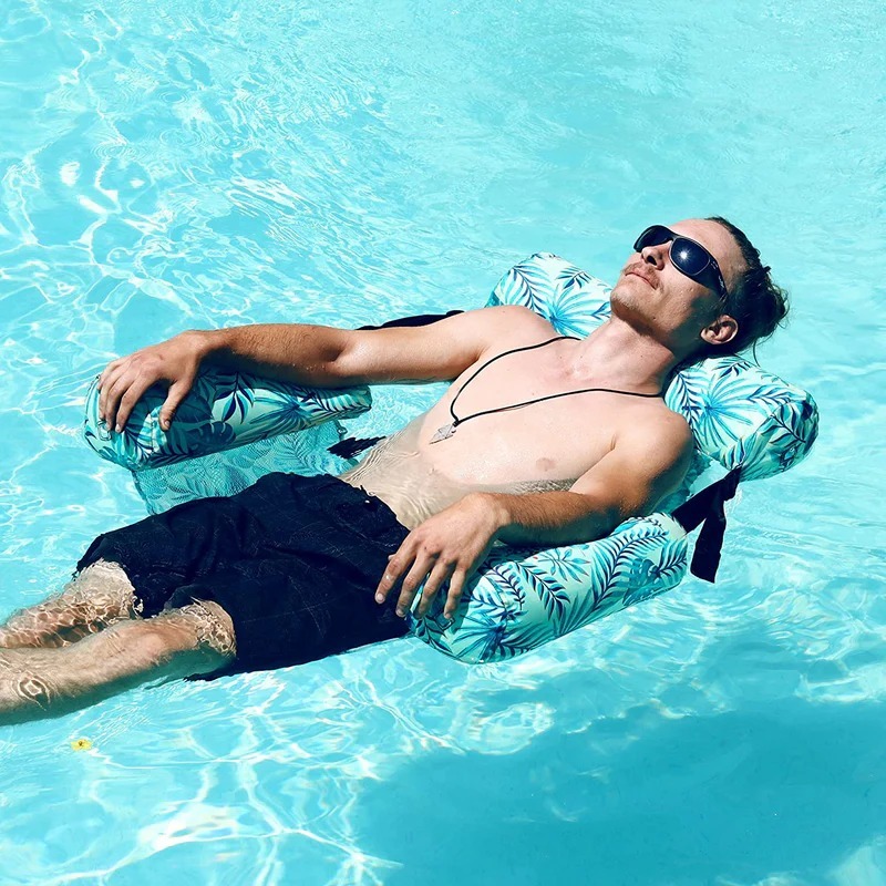 Tropical Leaf Pattern Water Hammock Pool Float Bed