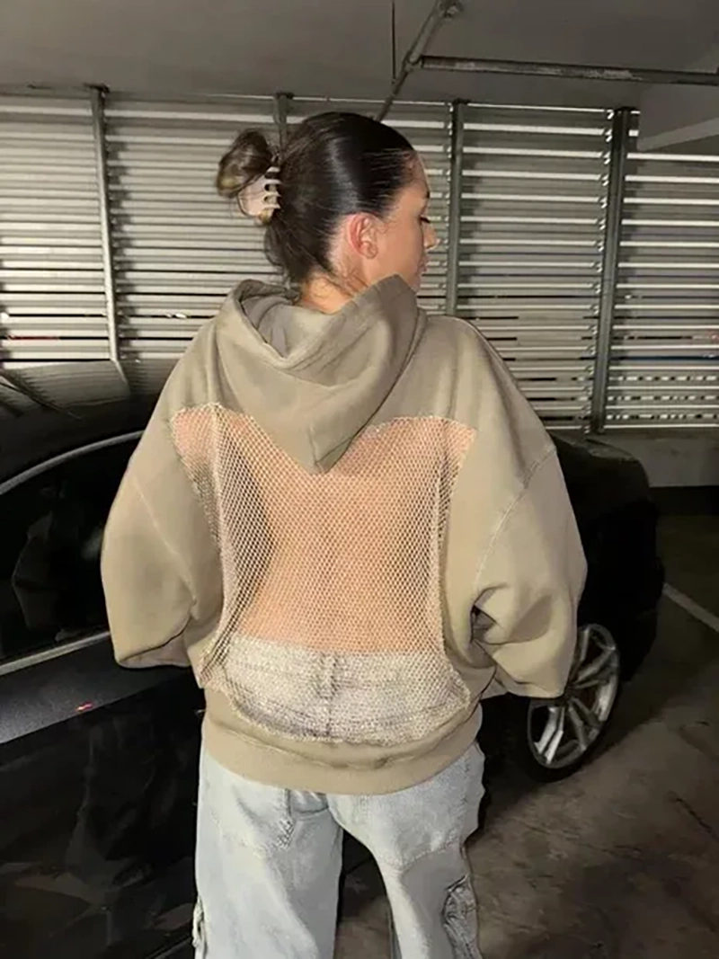Backless Openwork Mesh Hoodie